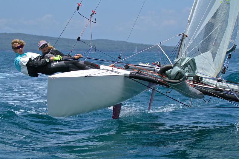 Helena Sanderson (14) and Jack Honey )17) (NZL) (Mixed Youth)  - Int Tornado Worlds - Day 5, presented by Candida, January 10, 2019 photo copyright Richard Gladwell taken at Takapuna Boating Club and featuring the Tornado class