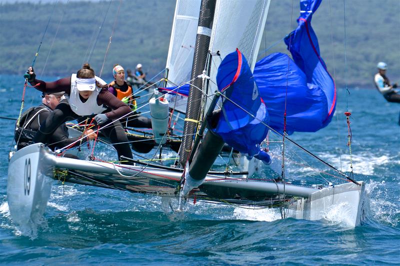 Top mark queue - Race 9 - Int Tornado Worlds - Day 5, presented by Candida, January 10, 2019 photo copyright Richard Gladwell taken at Takapuna Boating Club and featuring the Tornado class