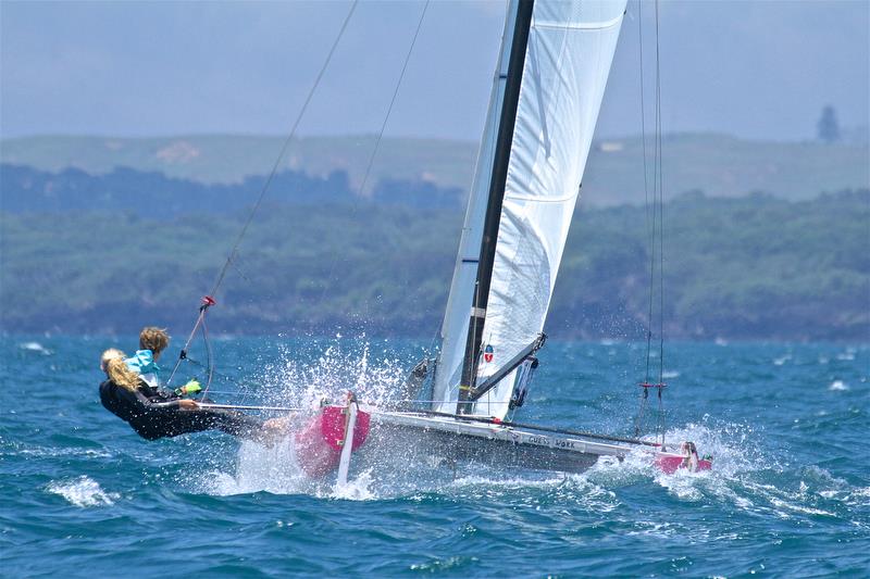 Helena Sanderson (14) and Jack Honey )17) (NZL) (Mixed Youth) - Int Tornado Worlds - Day 5, presented by Candida, January 10, 2019 photo copyright Richard Gladwell taken at Takapuna Boating Club and featuring the Tornado class