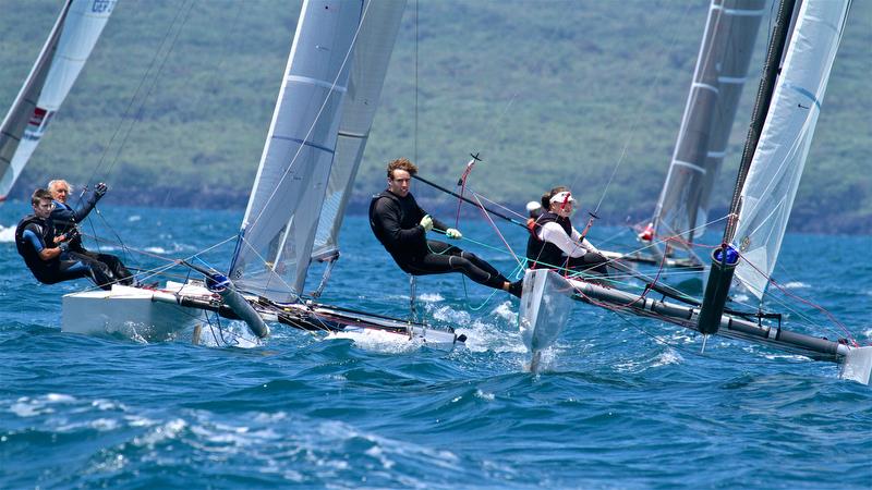 Top mark queue - Race 9 - Int Tornado Worlds - Day 5, presented by Candida, January 10, 2019 photo copyright Richard Gladwell taken at Takapuna Boating Club and featuring the Tornado class