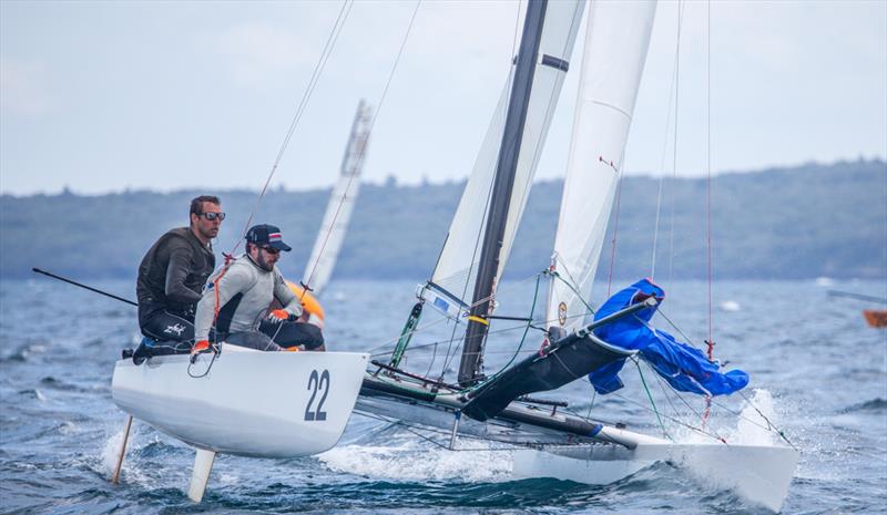 2nd overall - Jorg Steiner & Michael Gloor (SUI) -  2019 Tornado World Championships - Day 5 photo copyright Suellen Davies taken at Takapuna Boating Club and featuring the Tornado class