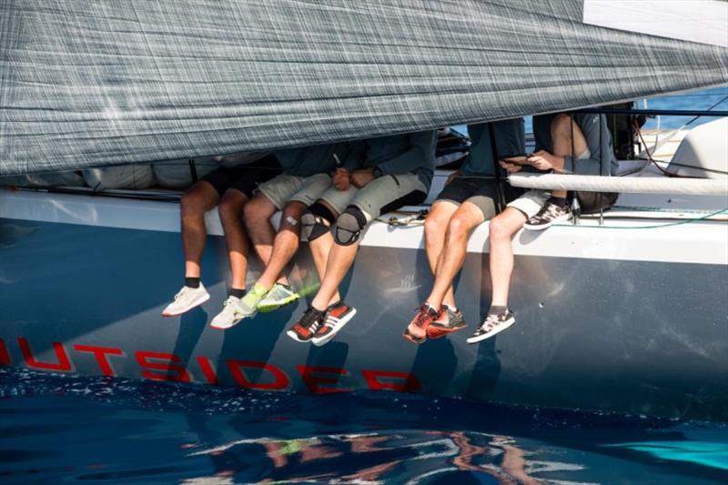 Tilmar Hansen's TP52 Outsider on the first day in light airs off Barbuda - RORC Caribbean 600, day 2 photo copyright Arthur Daniel / RORC taken at Royal Ocean Racing Club and featuring the TP52 class