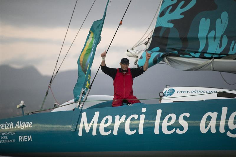 French sailor Pierre Antoine wins the Rhum Multi class on Olmix in the Route du Rhum-Destination Guadeloupe photo copyright Alexis Courcou taken at  and featuring the Trimaran class