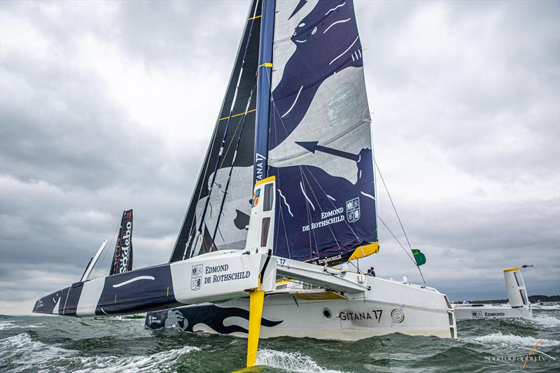 2019 Rolex Fastnet Race start photo copyright www.Sportography.tv taken at Royal Ocean Racing Club and featuring the Trimaran class