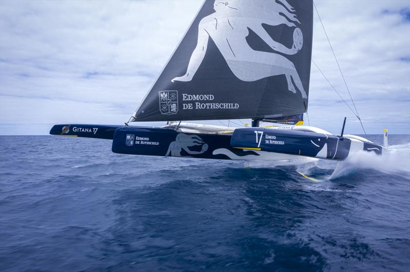 Maxi Edmond de Rothschild returns to Lorient for repairs photo copyright Yann Riou / polaRYSE / GITANA S.A taken at  and featuring the Trimaran class