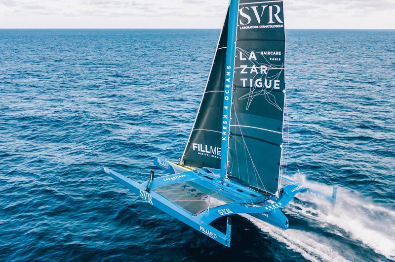 François Gabart heads back out to sea alongside Tom Laperche aboard the Trimaran SVR Lazartigue for the Transat Jacques Vabre - photo © Guillaume Gatefait