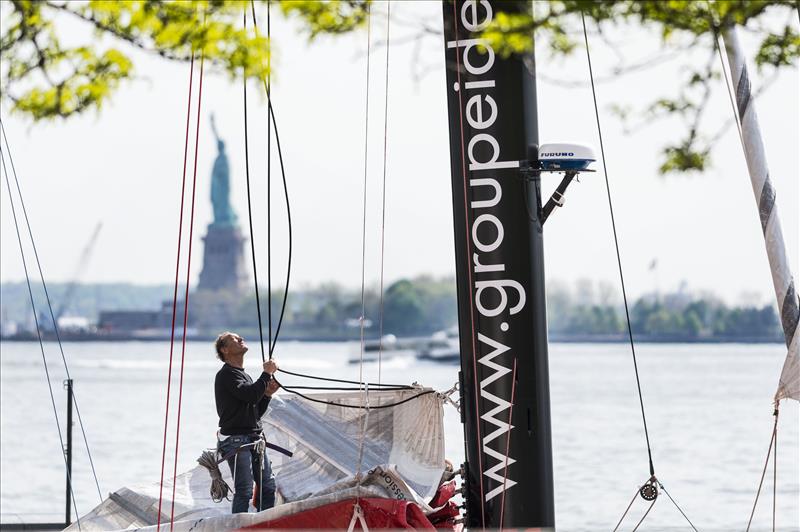 Francis Joyon on stand-by in New York photo copyright V. Curutchet / DPPI / IDEC taken at  and featuring the Trimaran class