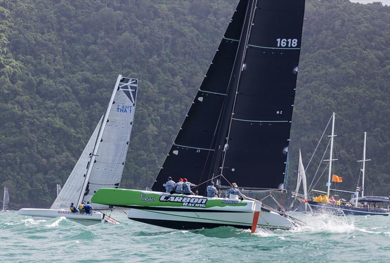 Bladerunner IX and Fugazi flying off the start - Cape Panwa Hotel Phuket Raceweek photo copyright Guy Nowell / Cape Panwa Hotel Phuket Raceweek taken at Phuket Yacht Club and featuring the Trimaran class