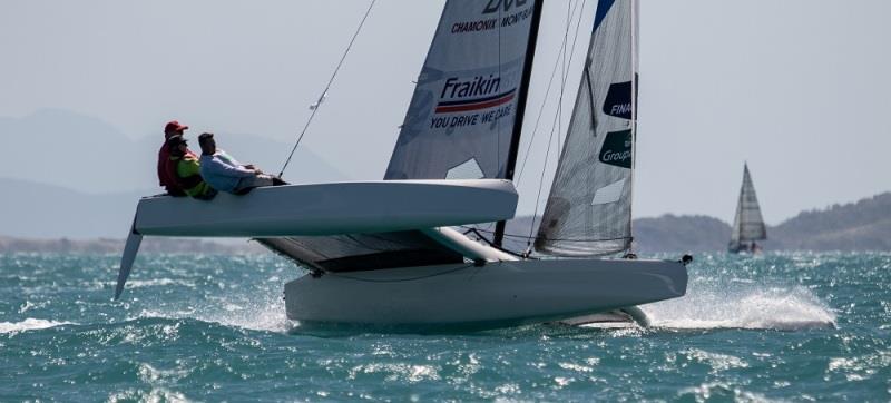 Hull up and flying photo copyright Shirley Wodson taken at Whitsunday Sailing Club and featuring the Trimaran class