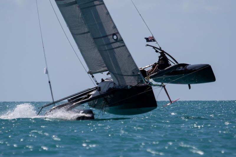 Morticia - off and flying photo copyright Shirley Wodson taken at Whitsunday Sailing Club and featuring the Trimaran class