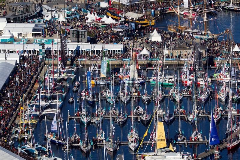 123 boats in the race village in Saint Malo ahead of the Route du Rhum-Destination Guadeloupe start on Sunday photo copyright ALEXIS COURCOUX taken at  and featuring the Trimaran class