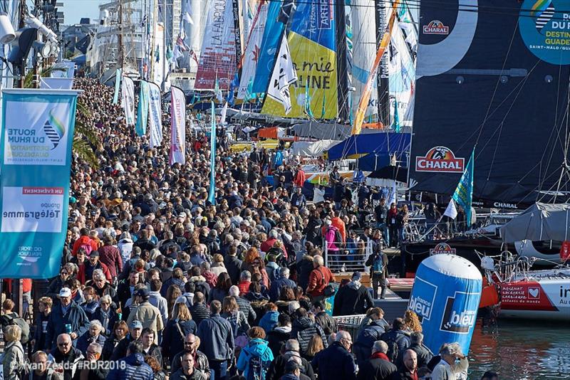 The atmosphere in the race village in Saint Malo ahead of the race start on Sunday, 4 November photo copyright Yvan Zedda taken at  and featuring the Trimaran class
