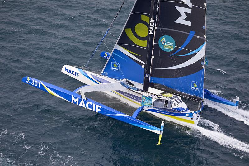 Ultime MACIF at Cape Frehel during start of the Route du Rhum , on November 4th, in St-Malo, north Brittany, France - photo copyright Benoit Stichelbaut taken at  and featuring the Trimaran class