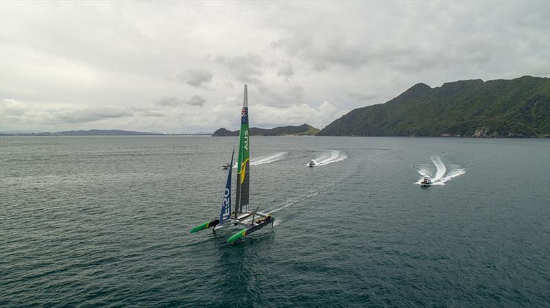Australia SailGP Team get familiar with their F50. Marsden Point, Bream Bay. Northland, New Zealand. Â photo copyright Chris Cameron taken at  and featuring the Trimaran class