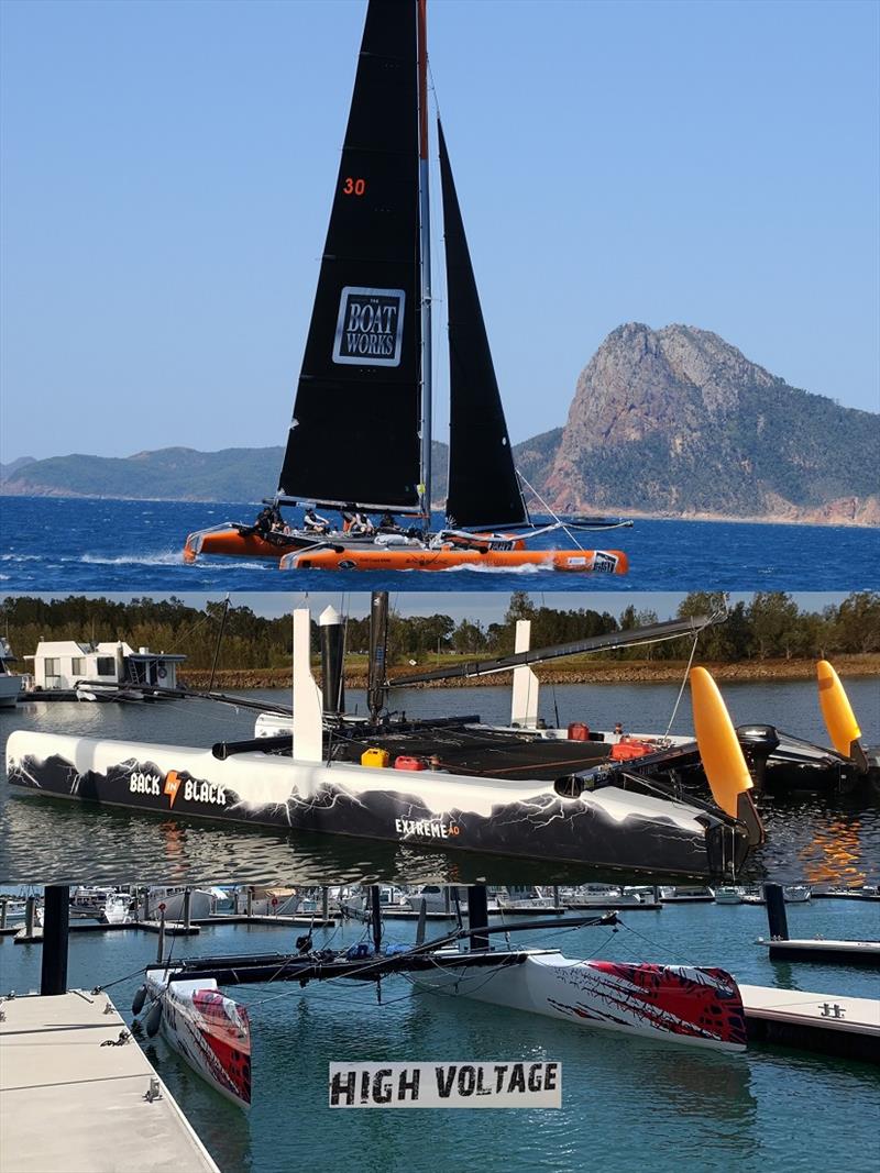 The Boat Works, Back in Black and High Voltage are competing - Airlie Beach Race Week photo copyright Michel Van Der Zwaard taken at Whitsunday Sailing Club and featuring the Trimaran class