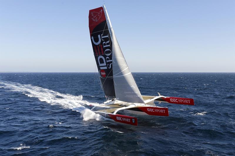 French skipper Francis Joyon is training on his Maxi Trimaran IDEC Sport with his crew, Christophe Houdet, Bertrand Delesne, Corentin Joyon and Antoine Blouet, prior to their Asian Tour next winter on September 18, , off Belle-Ile en Mer, France photo copyright Francois Van Malleghem taken at  and featuring the Trimaran class