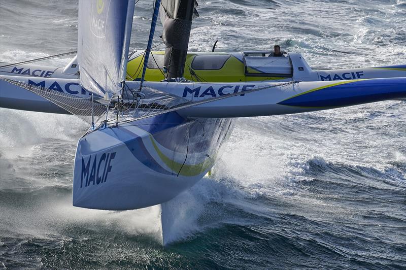 MACIF maxi trimaran skippers Francois Gabart and Gwenole Gahinet are training in strong wind conditions prior to the Brest Atlantiques sailing race on October 18, off Les Glenans, France photo copyright Yvan Zedda / ALeA / Disobey / Macif taken at  and featuring the Trimaran class