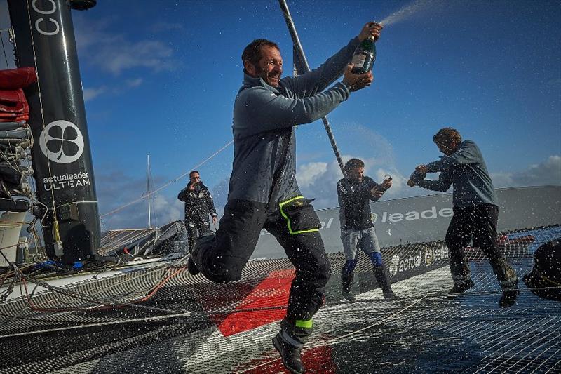 Brest Atlantiques finish photo copyright Arnaud Pilpré / Brest Atlantiques taken at  and featuring the Trimaran class