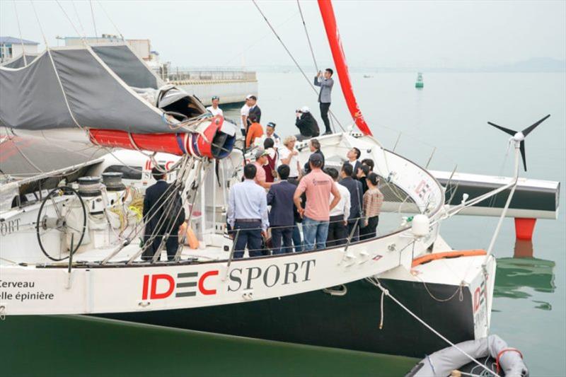 Visit of the IDEC SPORT trimaran photo copyright Théodore Kaye / Aléa / IDEC SPORT taken at  and featuring the Trimaran class