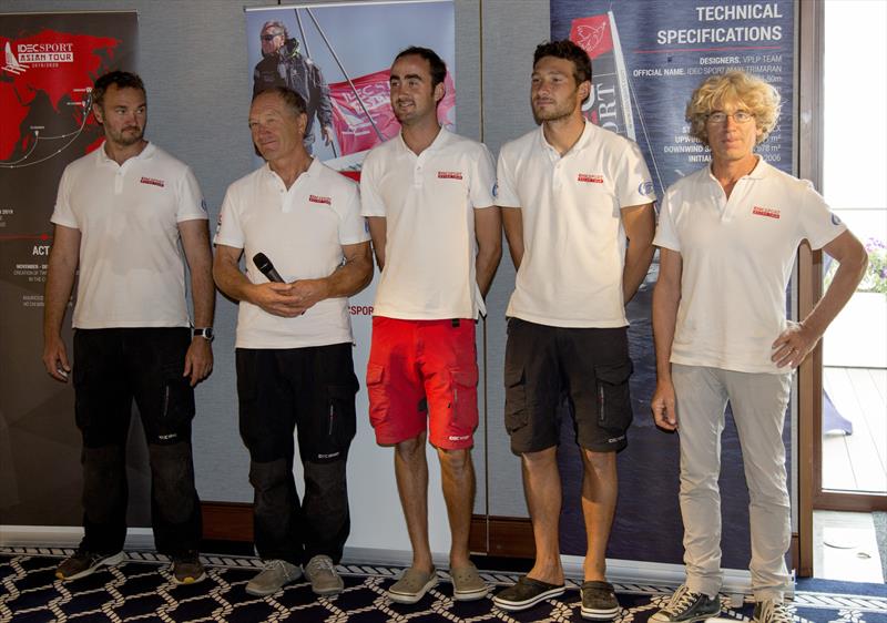 IDEC Sport crew with Francis Joyon, HK-London Clipper Route Record photo copyright Guy Nowell taken at  and featuring the Trimaran class