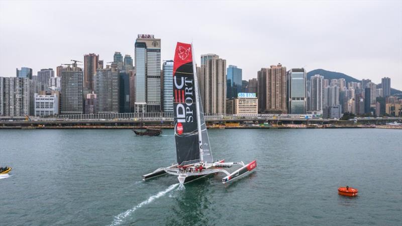 Maxi-trimaran IDEC SPORT in Hong Kong photo copyright Théodore Kaye / Aléa / IDEC SPORT taken at  and featuring the Trimaran class