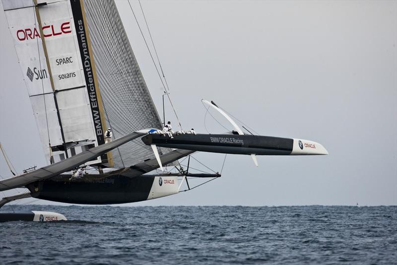 USA-17 on her way to winning the 33rd America's cup photo copyright Gilles Martin-Raget / BMW ORACLE Racing taken at  and featuring the Trimaran class