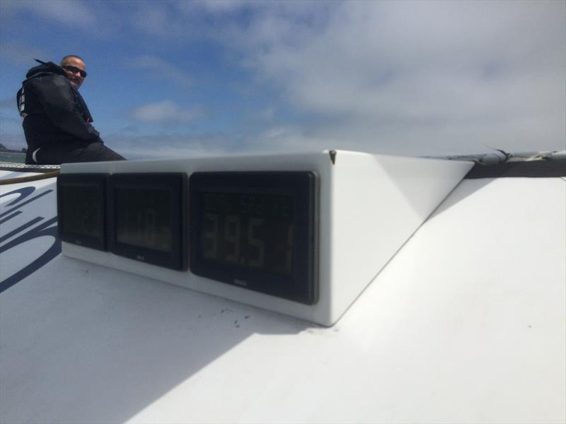 Lemding Club 2 posting 39.51 knots of boatspeed on San Francisco Bay in June 2015 photo copyright David Schmidt taken at St. Francis Yacht Club and featuring the Trimaran class