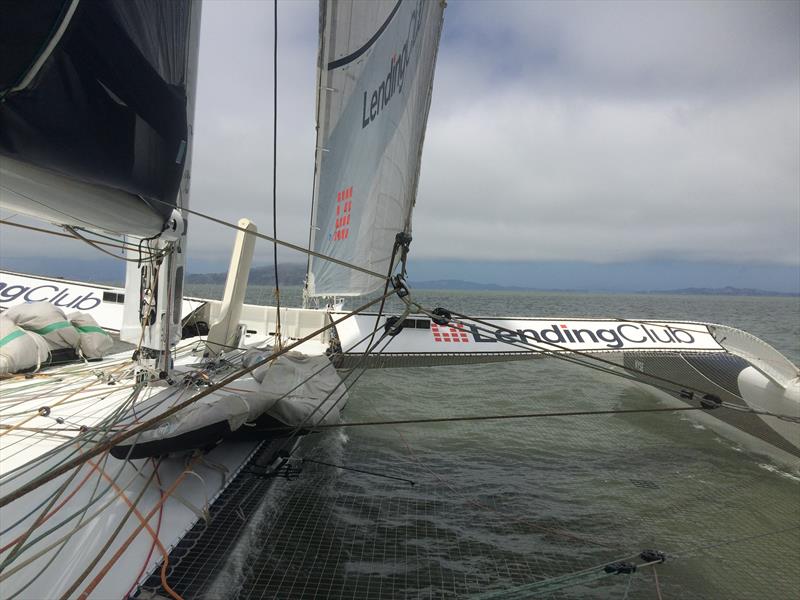 Lending Club 2 sailing towards Alcatraz Island photo copyright David Schmidt taken at St. Francis Yacht Club and featuring the Trimaran class