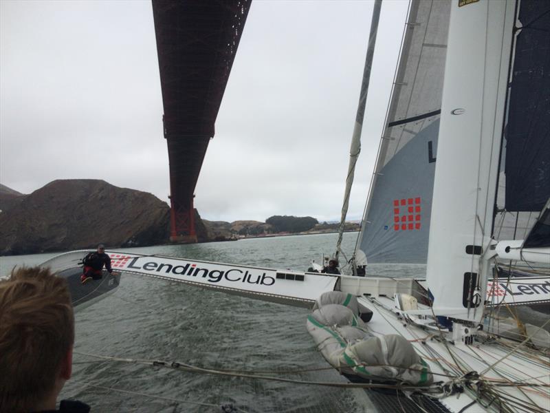 Lending Club 2, lining up for another speed run towards Angel Island photo copyright David Schmidt taken at St. Francis Yacht Club and featuring the Trimaran class