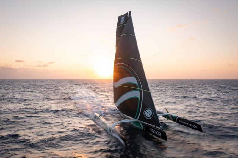 Maxi-trimaran Sails of Change -Jules Verne Trophy photo copyright Pierre Bouras / Sails of Change taken at  and featuring the Trimaran class