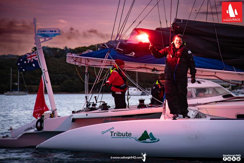 Guy Chester with his flare in the New Caledonia Groupama Race photo copyright Nic Douglass @sailorgirlHQ taken at Cercle Nautique Calédonien and featuring the Trimaran class