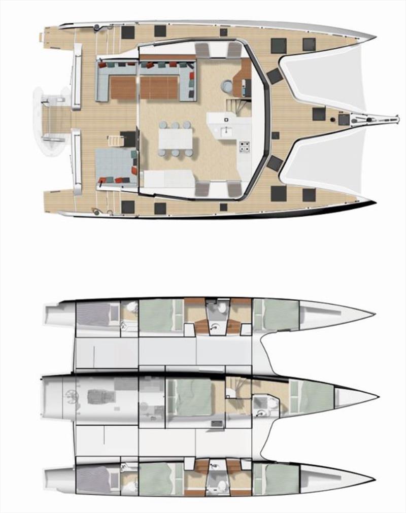 Neel 52 sea deck view - 6 lower cabins (Shown here is the crew cabin option) photo copyright Neel Trimarans taken at  and featuring the Trimaran class