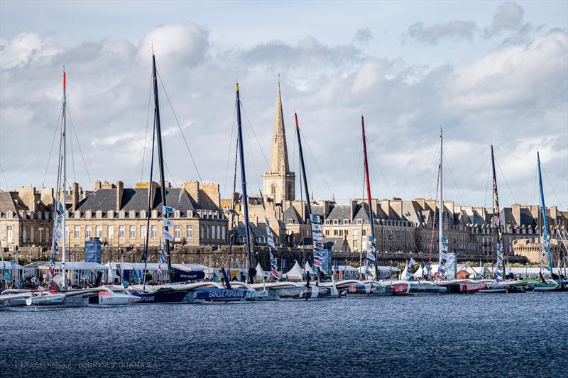 Charles Caudrelier and the Maxi Edmond de Rothschild dock into Saint Malo - Route du Rhum photo copyright Eloi Stichelbaut / polaRYSE / Gitana S.A taken at  and featuring the Trimaran class