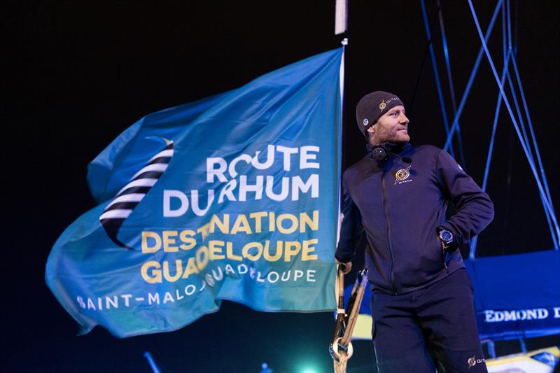 Charles Caudrelier and the Maxi Edmond de Rothschild dock into Saint Malo - Route du Rhum photo copyright Eloi Stichelbaut / polaRYSE / Gitana S.A taken at  and featuring the Trimaran class