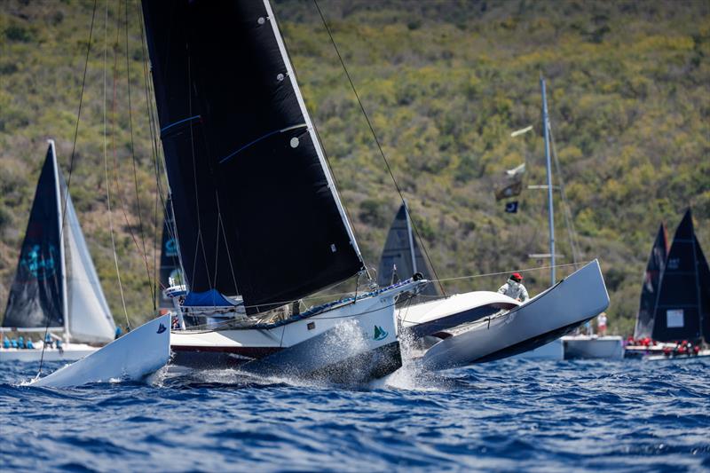 Guy Chester's Crowther Australian 46 Trimaran Oceans Tribute is leading the CSA Multihull Class at Antigua Sailing Week 2023 photo copyright Paul Wyeth / www.pwpictures.com taken at Antigua Yacht Club and featuring the Trimaran class