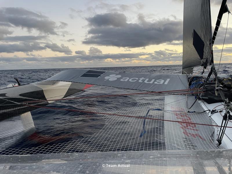 Ultim Actual Ultim 3, skippered by Anthony Marchand and Thierry Chabagny, during the Transat Jacques Vabre, on October 31, 2023 - photo © Team Actual