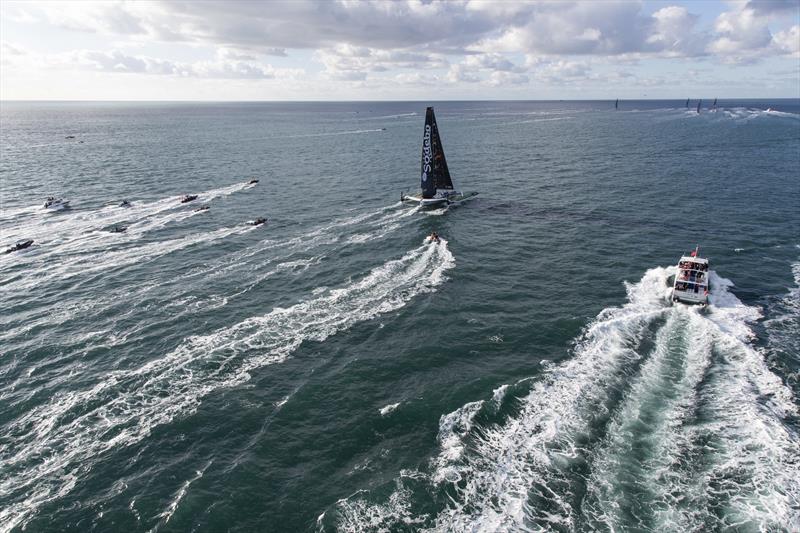 Sodebo Ultim 3, Thomas Coville - Start - Arkéa Ultim Challenge - Brest start - January 7, 2024 photo copyright Vincent Olivaud taken at  and featuring the Trimaran class