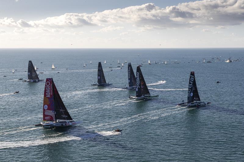 Start - Arkéa Ultim Challenge - Brest start - January 7, 2024 photo copyright Vincent Olivaud taken at  and featuring the Trimaran class