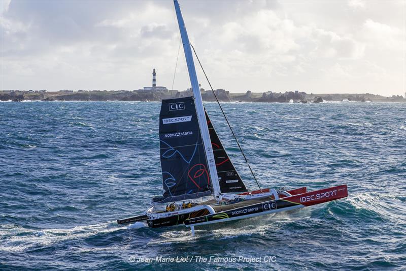 The Famous Project CIC, aboard the maxi trimaran IDEC SPORT, start their Jules Verne Trophy record attempt - photo © Jean-Marie Liot / The Famous Project CIC