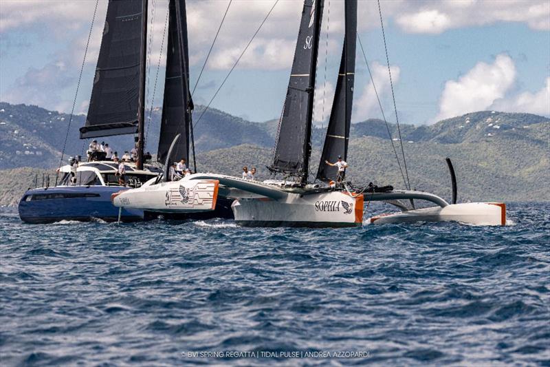 The Nigel Irens 63 Sophia in the CSA Performance Sport Multihull class - 2026 BVI Spring Regatta & Sailing Festival photo copyright Tidal Pulse / Andrea Azzopardi taken at Royal BVI Yacht Club and featuring the Trimaran class