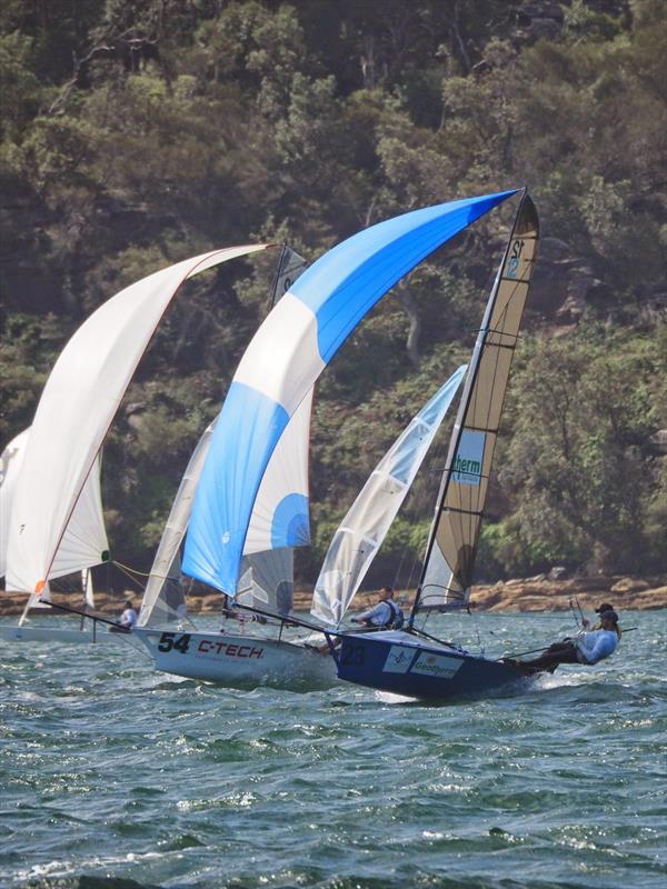C-Tech and Geortherm go head to head on day 4 of the 12ft Skiff Interdominions photo copyright Grant Casey taken at Australian 18 Footers League and featuring the 12ft Skiff class