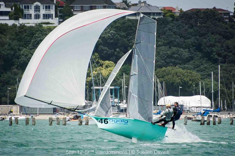 Day 1, 58th 12ft Skiff Interdominions, January 7, 2018 photo copyright Suellen Davies / Auckland Skiff League taken at Royal Akarana Yacht Club and featuring the 12ft Skiff class