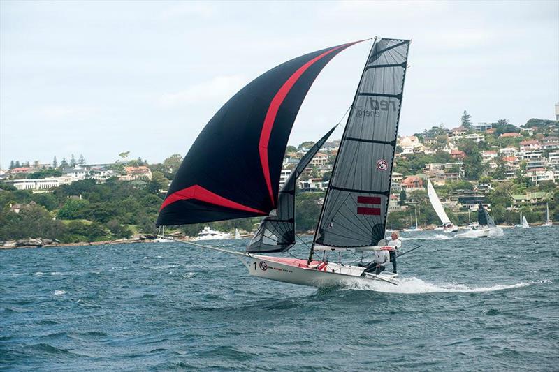 Red Energy during the NSW 12' Skiff Championship photo copyright Wayne Goodfellow taken at Sydney Flying Squadron and featuring the 12ft Skiff class