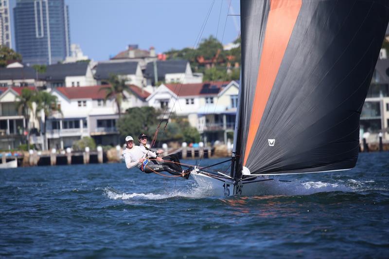 Sydney Sailmakers on the way to second place - 12ft Skiff Australian Championship photo copyright David Killoran taken at  and featuring the 12ft Skiff class