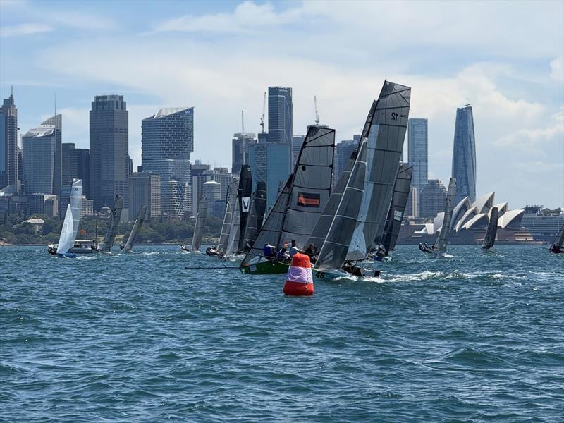 Pilling up at the start for the first race of the day - 2026 triSearch 12ft Skiff Interdominion Championship on Sydney Harbour Day 2 - photo © Di Pearson