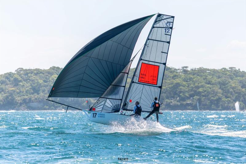Balancing act on Sail Inc. - 2026 Tri Search 12ft Skiff Interdominion Championship - Day 4 photo copyright @sprottmedia taken at Australian 18 Footers League and featuring the 12ft Skiff class