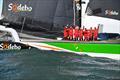 Thomas Colville and crew on Sodebo Ultim 3 off Ouessant, win the Jules Verne Trophy, a non-stop crewed round-the-world race, in Brest on Sunday 25th 2026 