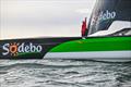 Thomas Colville and crew on Sodebo Ultim 3 off Ouessant, win the Jules Verne Trophy, a non-stop crewed round-the-world race, in Brest on Sunday 25th 2026 