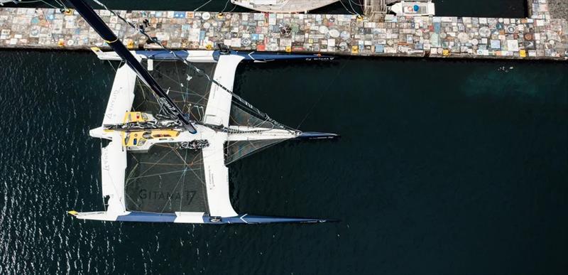 Maxi Edmond de Rothschild takes shelter in Horta, the Azores, during the Arkéa Ultim Challenge - Brest photo copyright Marin Le Roux / POLAryse / Gitana SA taken at  and featuring the Ultim class