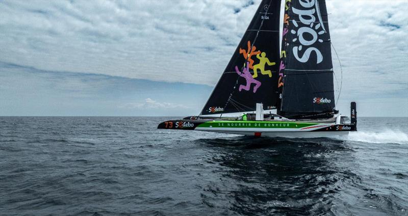 Thomas Coville's Sodebo Ultim 3 shows off her foiling ability - photo © Leonard Legrand / Team Sodebo